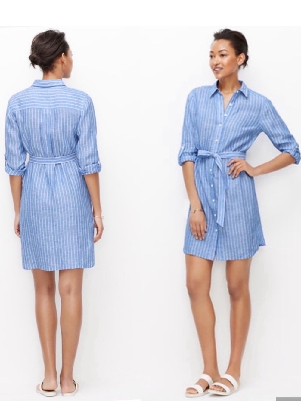Ann Taylor Light Blue & White Striped Shirtdress